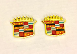 CADILLAC GOLD OLD STYLE CREST EMBLEM PAIR