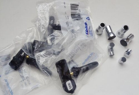 CADILLAC FACTORY GM TIRE PRESSURE SENSORS TPMS WITH CHROME SLEEVES AND CAPS