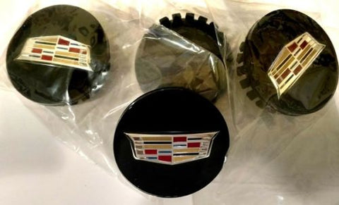 CADILLAC NEW STYLE BLACK CENTER CAP WITH COLORED CHROME CREST SET OF 4