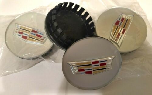 CADILLAC NEW STYLE SILVER CENTER CAP WITH COLORED CHROME CREST SET OF 4