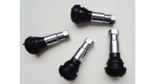 TR413 RUBBER VALVE STEMS WITH CHROME SLEEVES AND CAPS SET OF 4