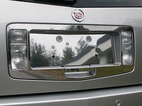 STAINLESS LICENSE PLATE SURROUND 3PC FITS 2004-2009 CADILLAC SRX LPS44260